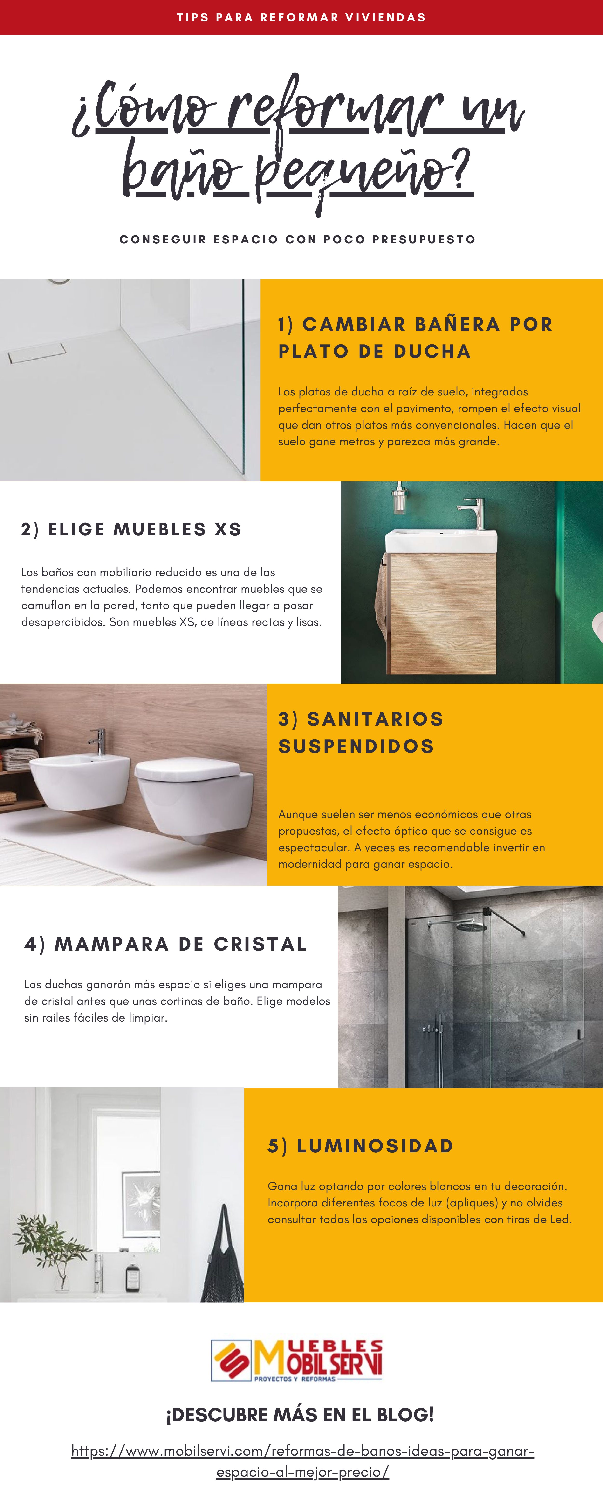Infografía descargable de cómo reformar un baño pequeño siguiendo algunos consejos de expertos